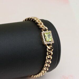 "Elegant Rose Gold Bracelet with Green Stone & Cubic Zirconia Charm, XPBL0805